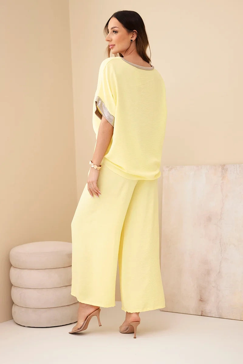 Komplet damski wiskozowy ze złotym obszyciem Topaze