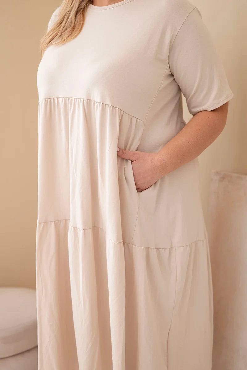 Sukienka damska bawełniana Plus Size z krótkim rękawem i falbaną Felice