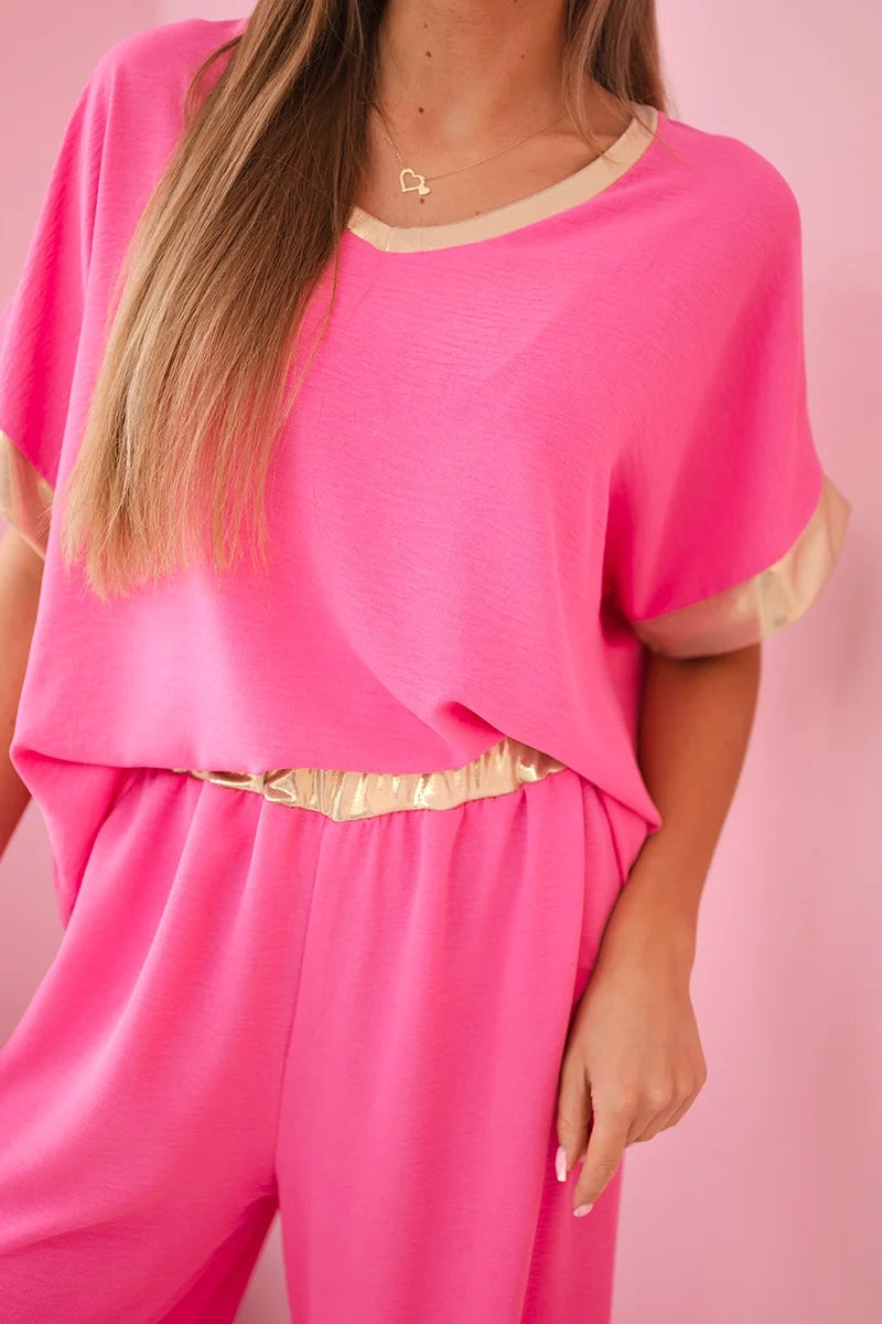 damskie ubrania wiskozy z złotym obszyciem w kolorze ciemny pudrowy róż