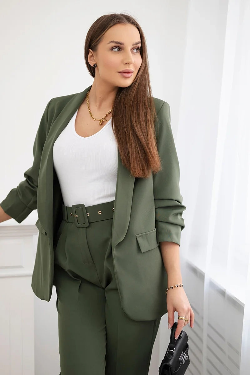 Dámský elegantní polyesterový komplet sako a kalhoty Grâce