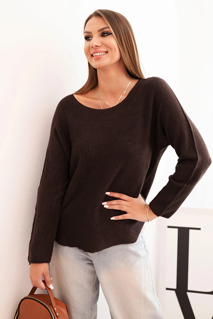 damskie long sleeve viscose sweater round neckline dark pink