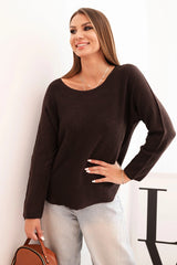 damskie long sleeve viscose sweater round neckline dark pink