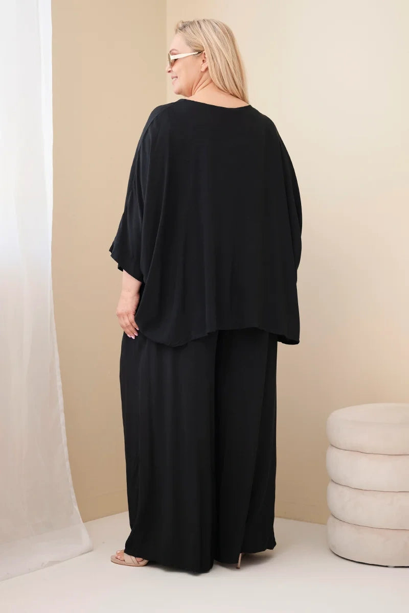 Komplet damski wiskozowy plus size z szerokimi spodniami Tenera