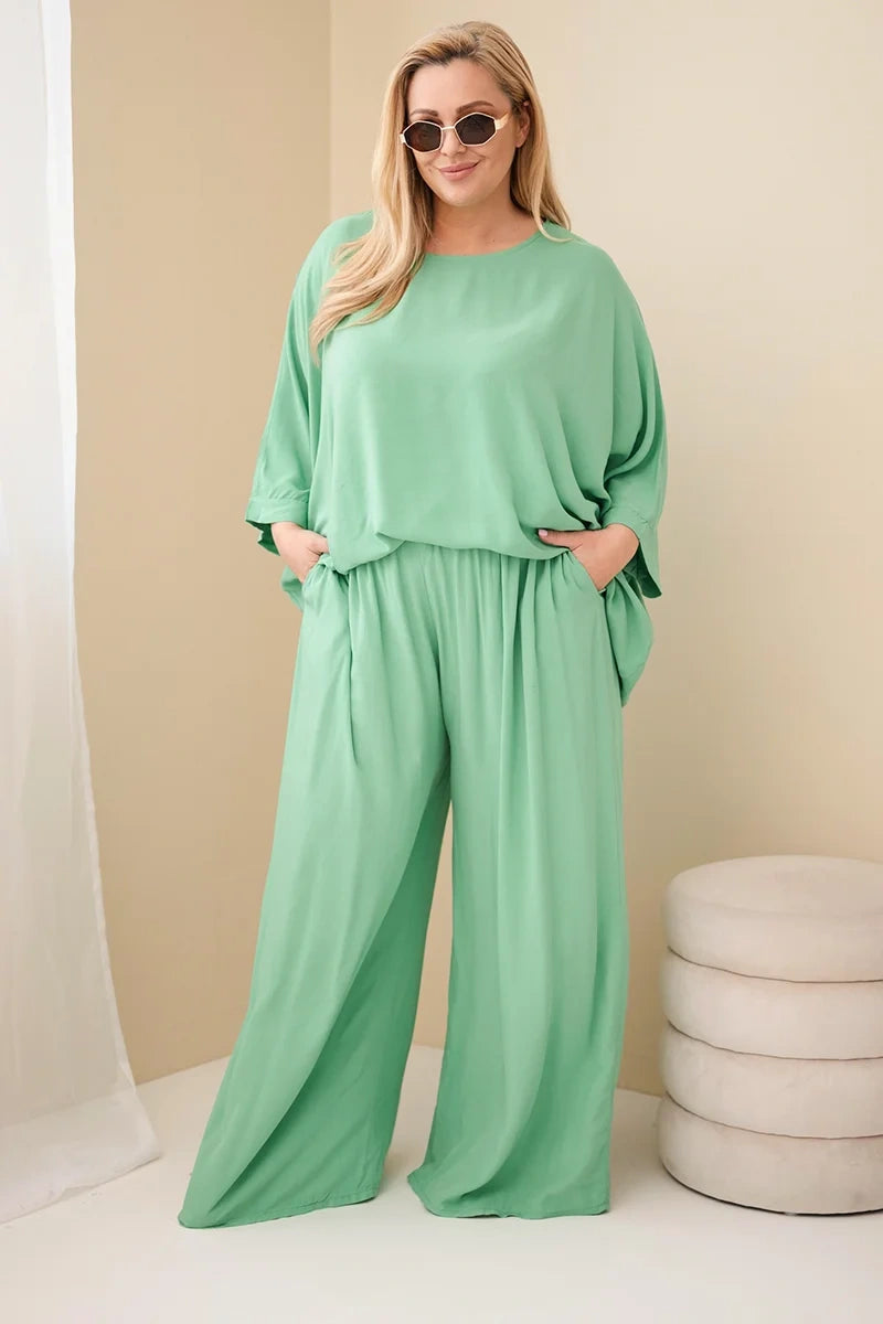 Komplet damski wiskozowy plus size z szerokimi spodniami Tenera
