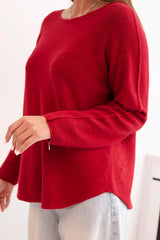 damskie sweter z wiskozy ciemno różowy długi rękaw okrągły dekolt