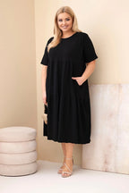 Sukienka damska bawełniana Plus Size z krótkim rękawem i falbaną Felice