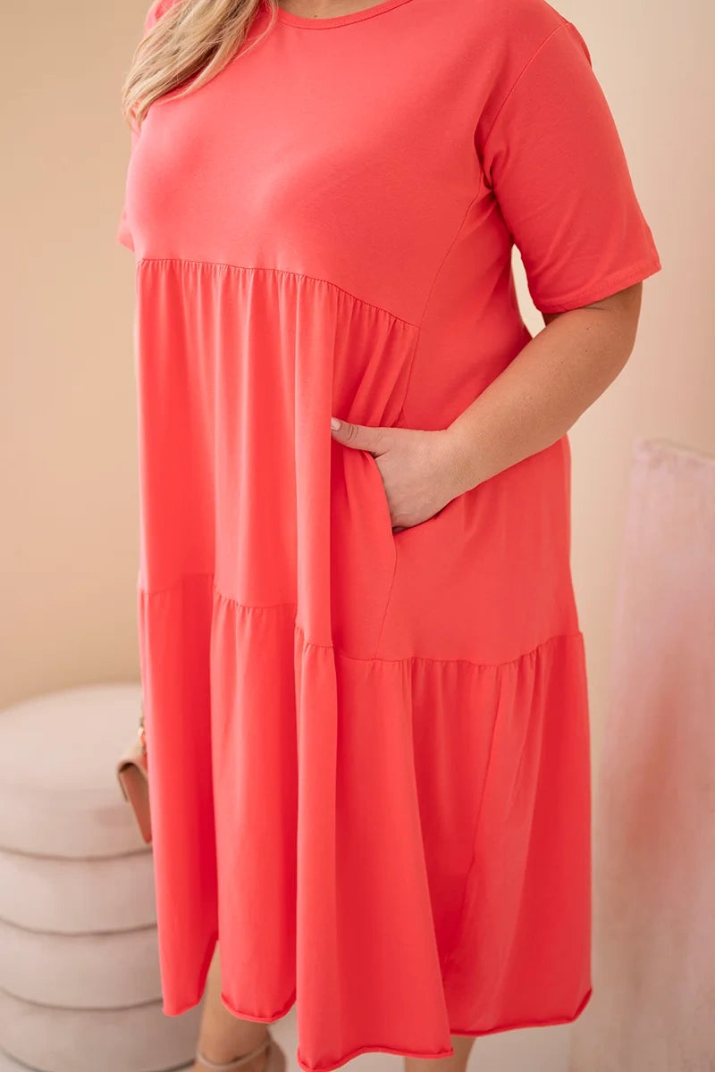 Sukienka damska bawełniana Plus Size z krótkim rękawem i falbaną Felice