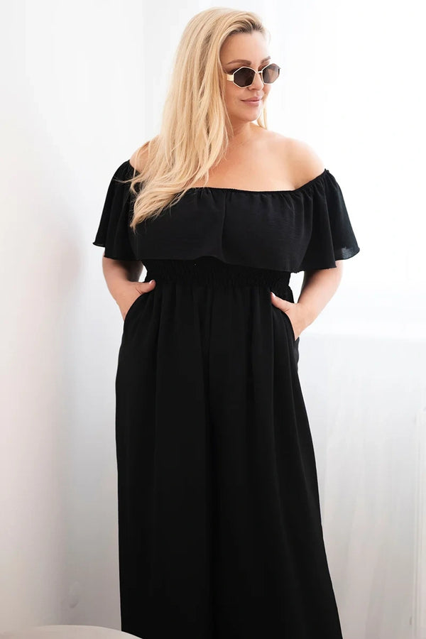 Dámský overal plus size s volánkem a krátkým rukávem Passione