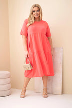 Sukienka damska bawełniana Plus Size z krótkim rękawem i falbaną Felice