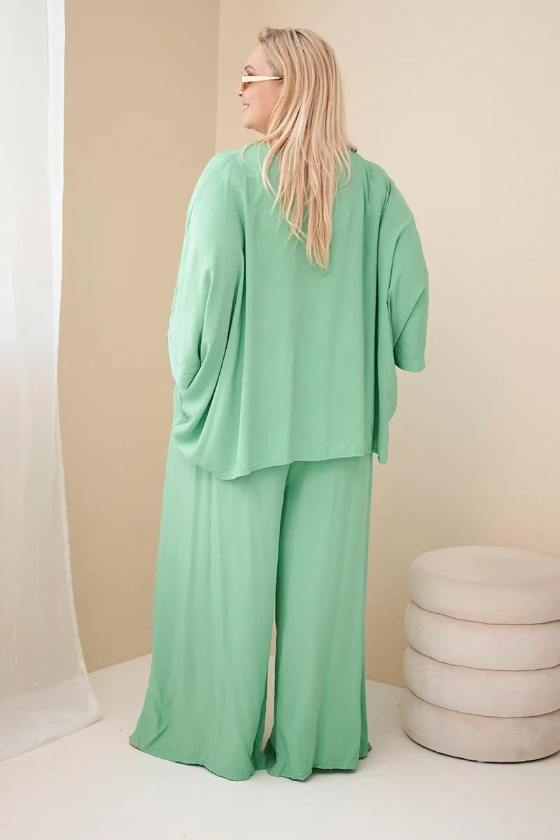 Komplet damski wiskozowy plus size z szerokimi spodniami Tenera