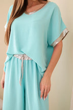 Komplet damski wiskozowy ze złotym obszyciem Topaze