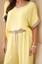 Komplet damski wiskozowy ze złotym obszyciem Topaze