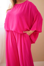 Komplet damski wiskozowy plus size z szerokimi spodniami Tenera