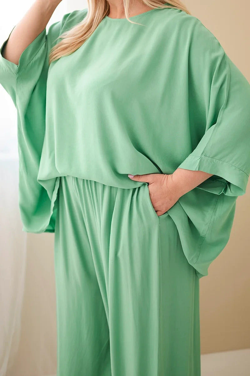 Komplet damski wiskozowy plus size z szerokimi spodniami Tenera